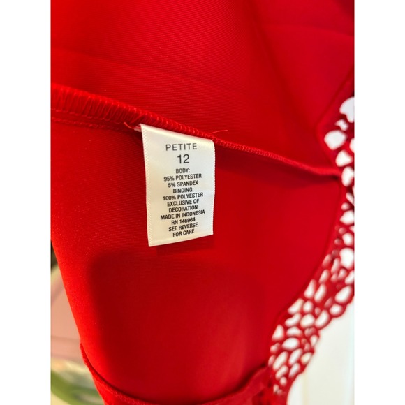 Roz & Ali Red Sleeveless V Neck Fit and Flare Dress - Petite Size 12 - Picture 4 of 5